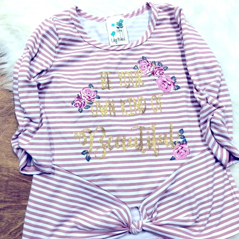 Lily Bleu 5T Girls Striped Tie Front Floral Blouse